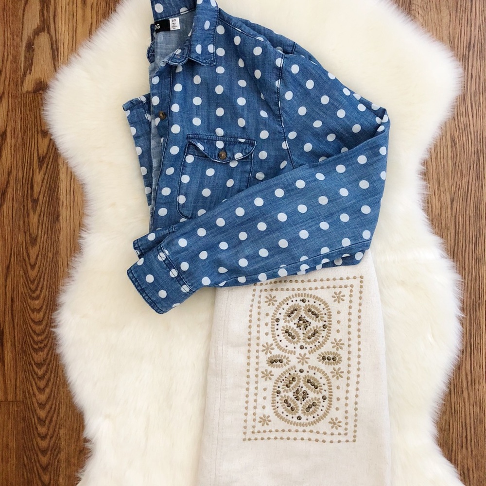 UO polka dot chambray button down